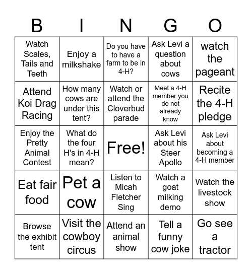 Orange County Fair Bingo Card