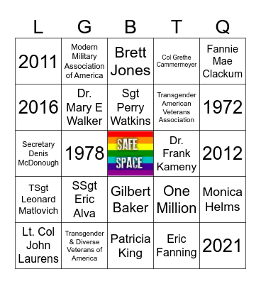 LGBTQ+ Veteran History Bingo Card