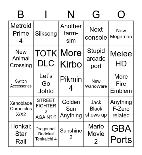 Nintendo Direct 2023 Bingo Card