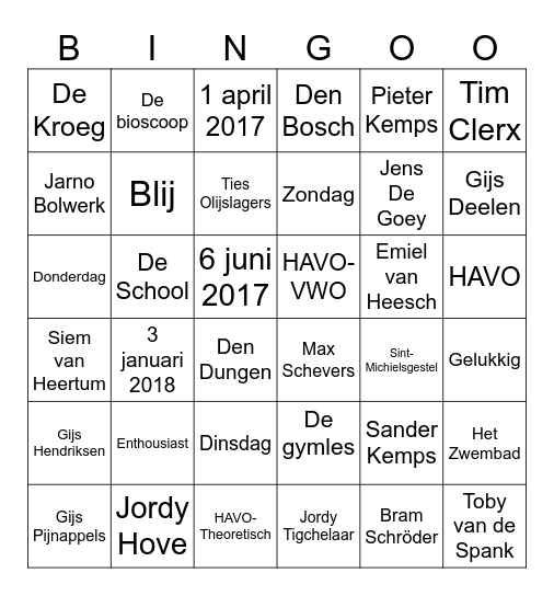 NINA'S 21 BINGO Card