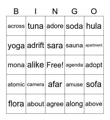 The Schwa! Bingo Card
