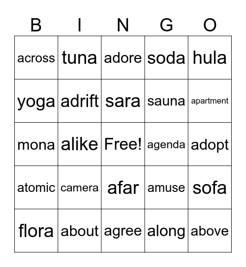 The Schwa! Bingo Card