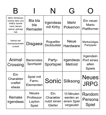 4PSG Nintendo Direct Bingo V1 Bingo Card