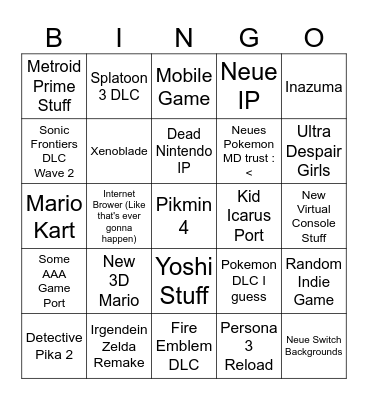 Nintendo Bingo Card