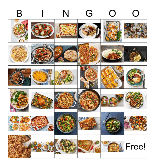 Dinner Bingo Card