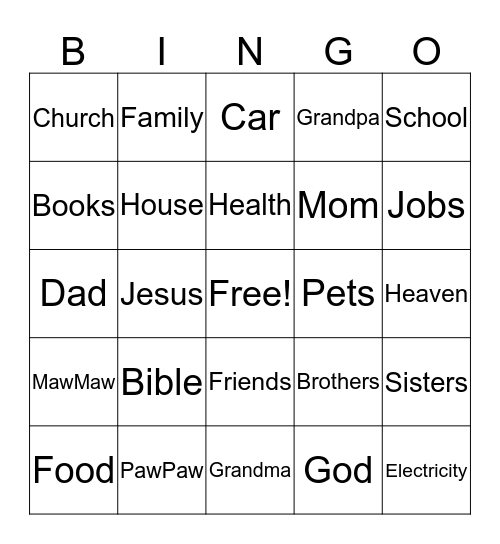 Thankful Bingo Card