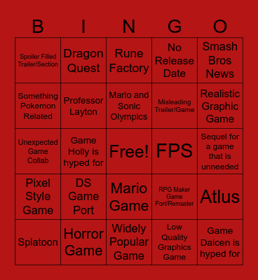 Nintendo Direct Bingo Card