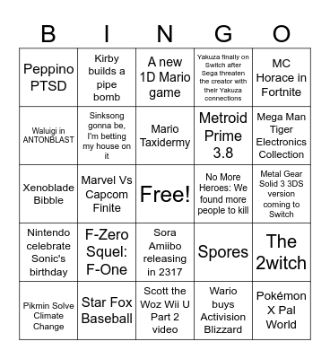 Nintendo Direct Bingo Card