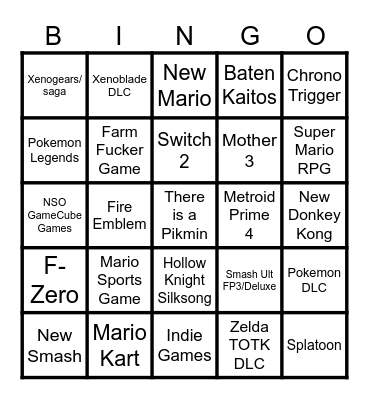 NickCucc Ninty Direct June '23 Bingo Dingo Bingo Card