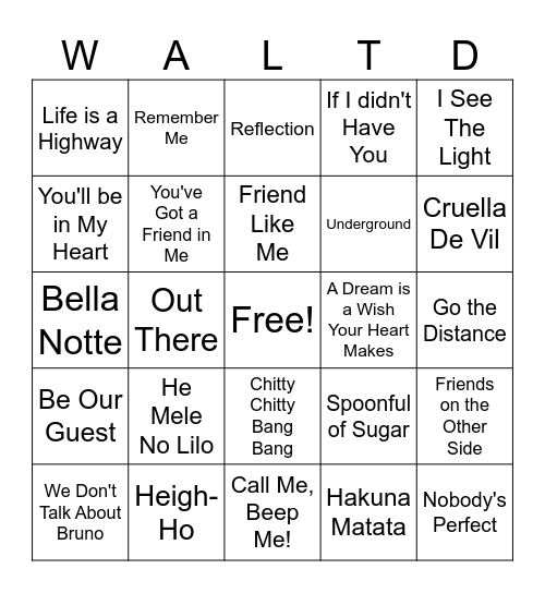 Disney Bingo Card