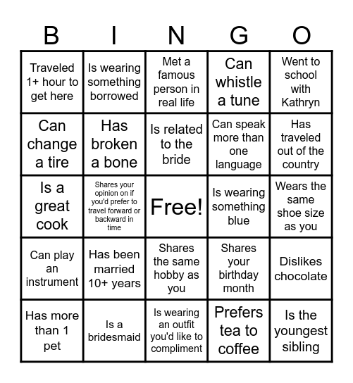 Find a Guest Who.... Bingo Card