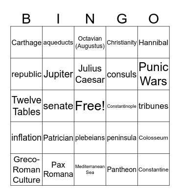 Roman Bingo Card