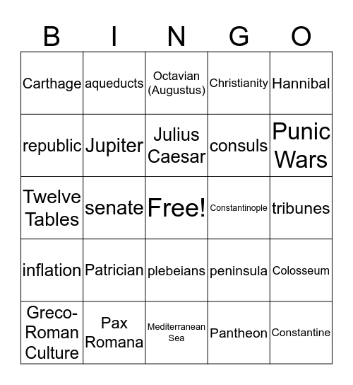 Roman Bingo Card