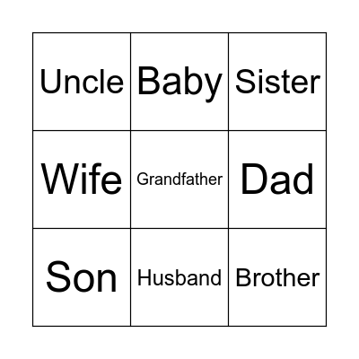 Family Members Bingo Card