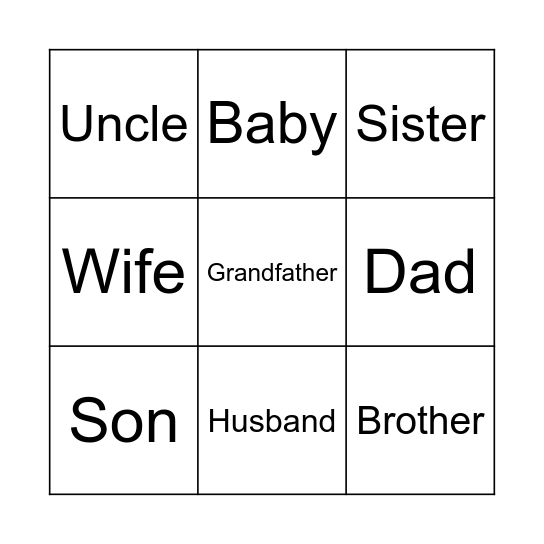 Family Members Bingo Card