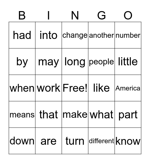 Sight Words! Bingo Card