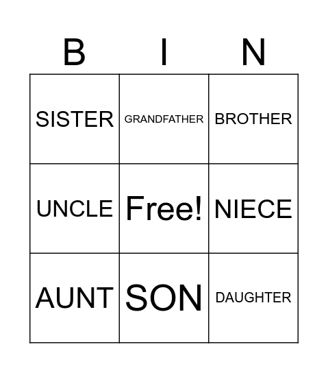 FAMILY BINGO Card