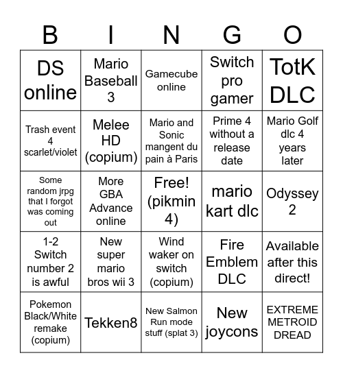 direct 6/20 Bingo Card