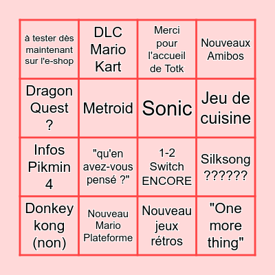 Nintendo Direct Juin Bingo Card