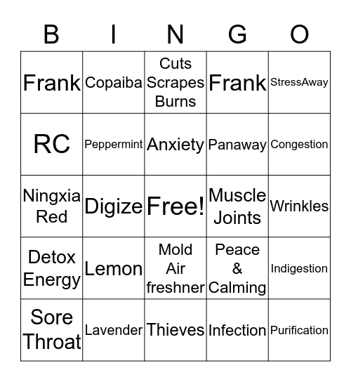 Essential Oils Bingo Card