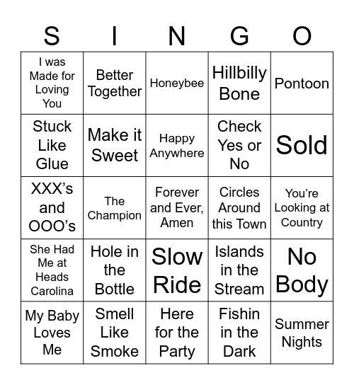 SINGO Bingo Card