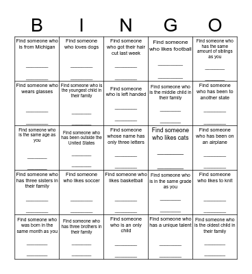 Get to know Library Staff and other students BINGO! Bingo Card