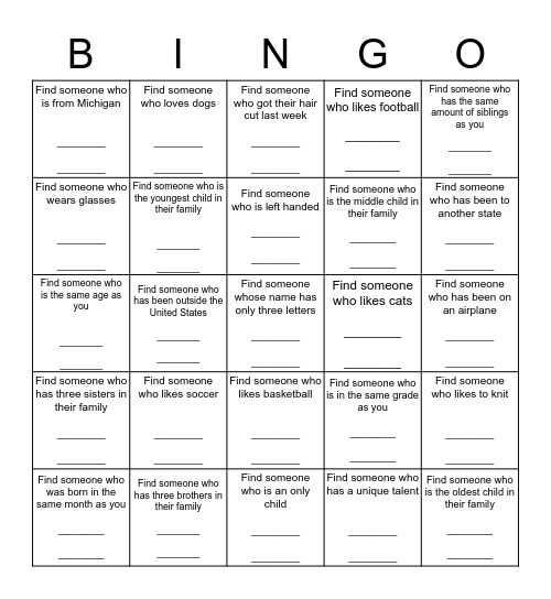 Get to know Library Staff and other students BINGO! Bingo Card