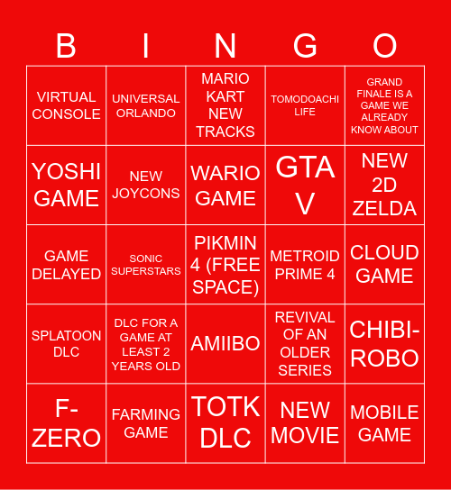 Nintendo Direct - June 2023 Bingo Card