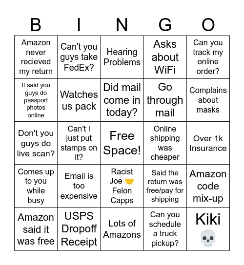 Horrible Customer Bingo Card