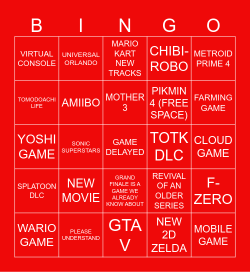 Nintendo Direct - June 2023 Bingo Card