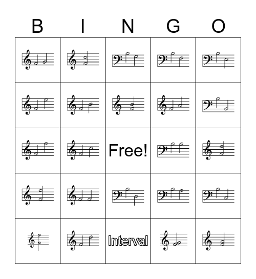 Interval Identification Bingo Card