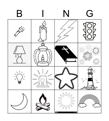 Sources of Light Bingo Card