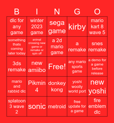nintnedo direct 6/27/23 Bingo Card