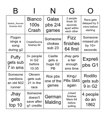 Summer 2023 602race Bingo Card