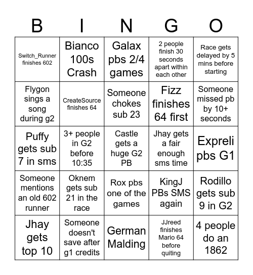 Summer 2023 602race Bingo Card