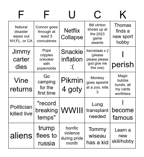 2023 bingo Card