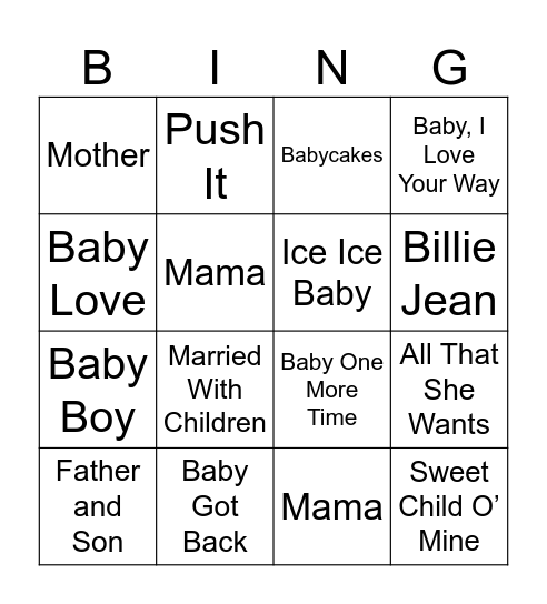 Jordanne’s Baby Bingo! Bingo Card