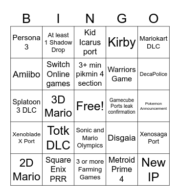 Nintendo Direct June 2023 Bingo Card