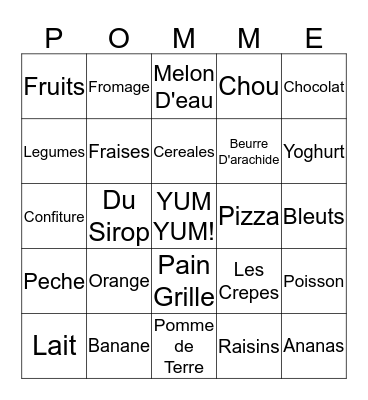 Les Aliments Bingo Card