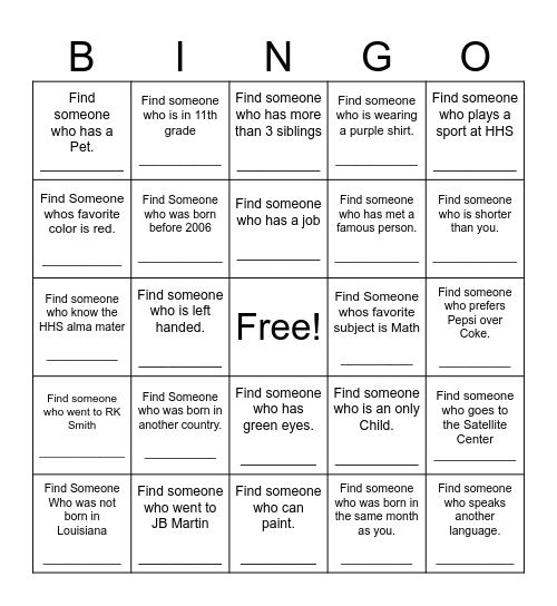 Find Someone Who Bingo Card