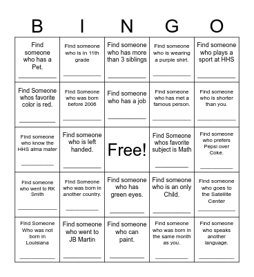 Find Someone Who Bingo Card