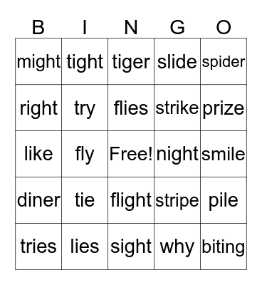 Long o and Long i vowel pairs Bingo Card