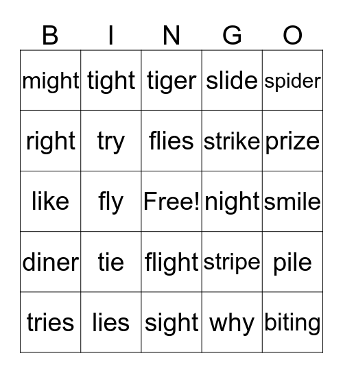 Long o and Long i vowel pairs Bingo Card