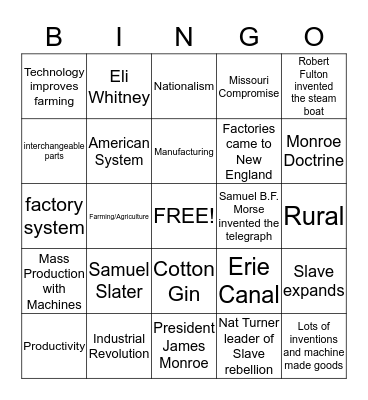 Industial Revolution  Bingo Card