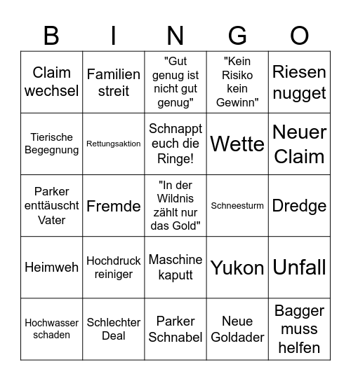 Goldrausch Alaska Bingo Card
