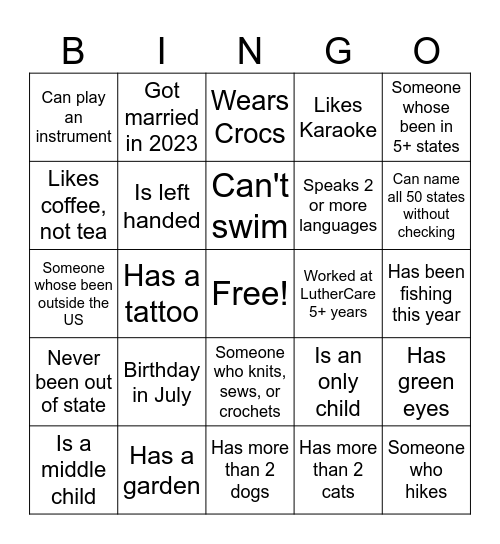 Get to Know Your Community Bingo Card