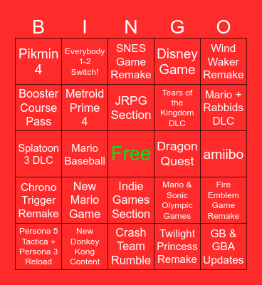 Nintendo Direct 6.21.23 Bingo Card