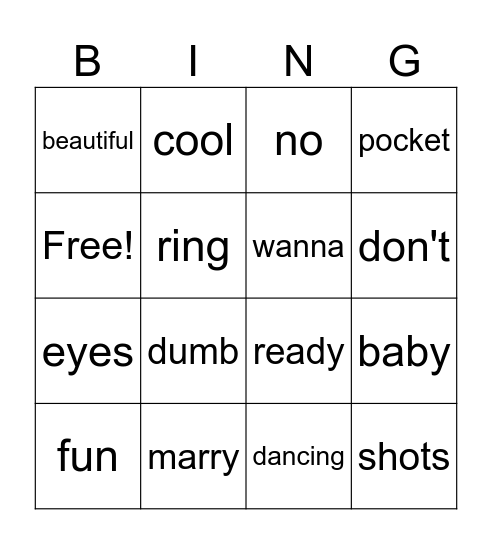 Marry Me Bingo Card