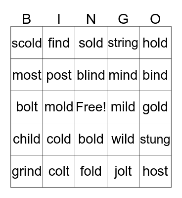 Glued Words Bingo Card