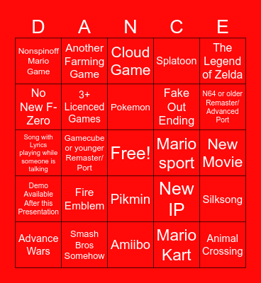June 2023 Nintendo Direct Bingo Card